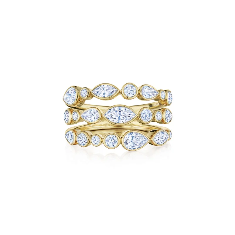 Versatile Layering Jewelry For Effortless Chic Portofino Three-Row Ring with Mixed Shape Diamonds